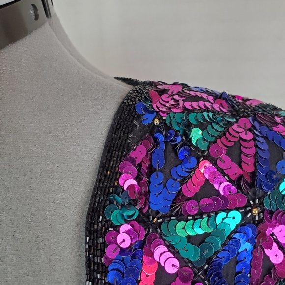 LAST CHANCE Vtg Laurence Kazar | L | 100% silk sequin v-neck - Picture 7 of 10